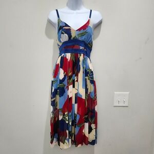 Floral Print Dress Summer Cocktail Party‎ Midi Spaghetti Strap Multicolor